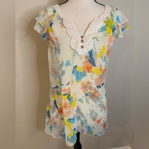 Sanctuary Colorful Abstract patterned & lace Blouse Size medium